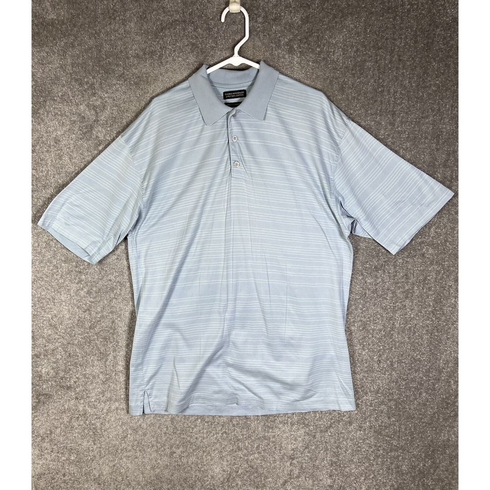 Cezani Polo Shirt Mens Size L Blue Short Sleeve Striped Double Mercerized Cotton